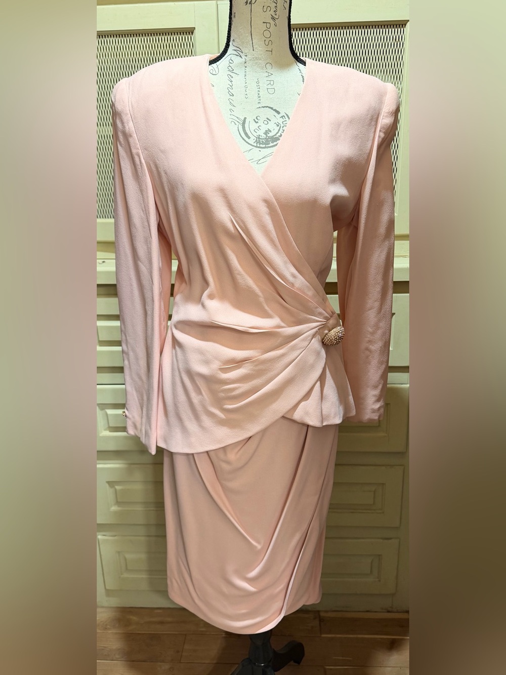 Rare Vintage John Anthony Draped Rhinestone 2Pc Skirt Suit